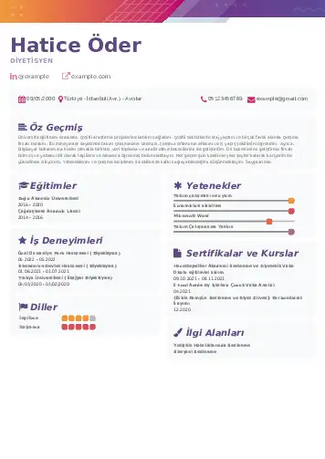 Beslenme Uzmanı Diyetisyen CV Örnekleri cv indir